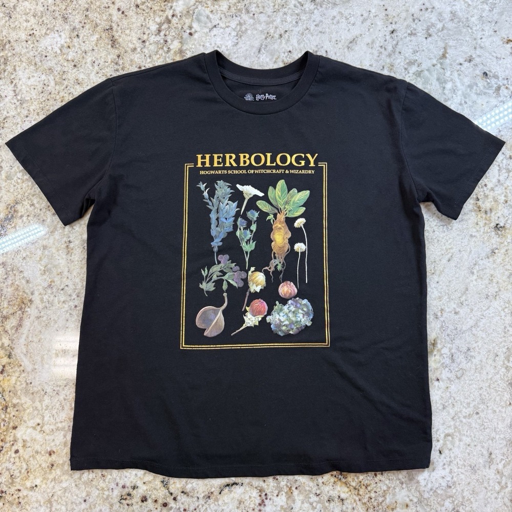 Harry Potter Herbology T Shirt Women's Large Black Hogwarts Wizarding World